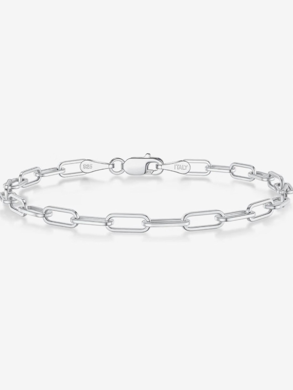 BRIJEWNES 3MM 925 Sterling Silver Paperclip Link Chain Bracelet—8 inches
